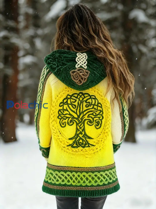 Veste en tricot à motif viking arbre de vie pour femme Jaune / S