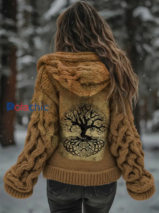 Veste en tricot à motif viking arbre de vie pour femme Marron / S