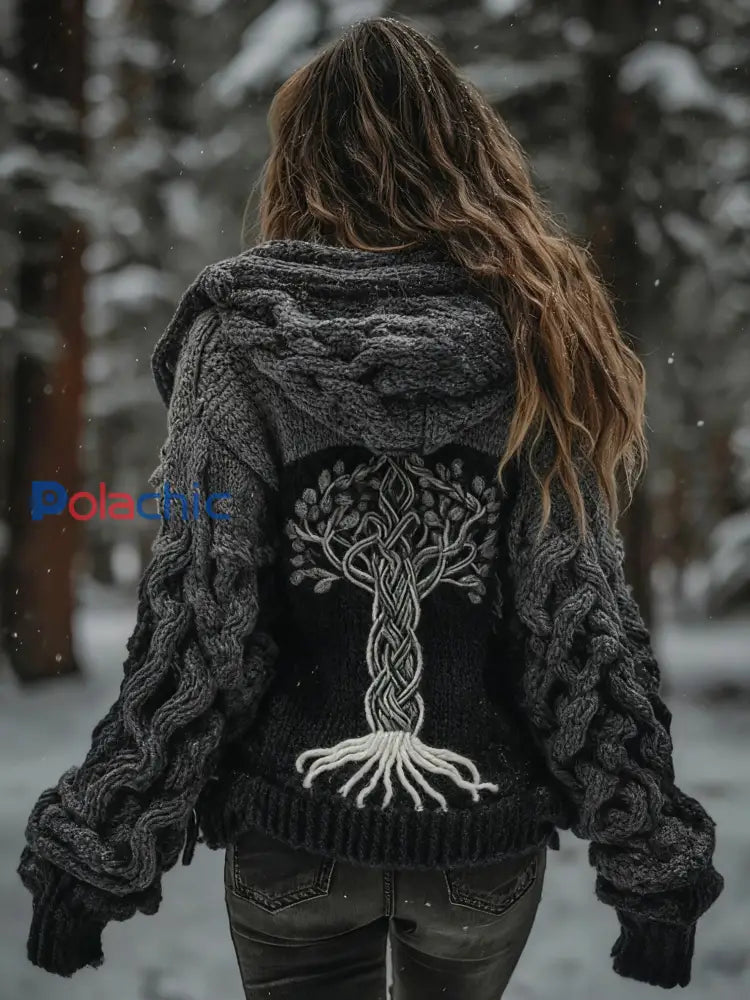 Veste en tricot à motif viking arbre de vie pour femme Noir / S