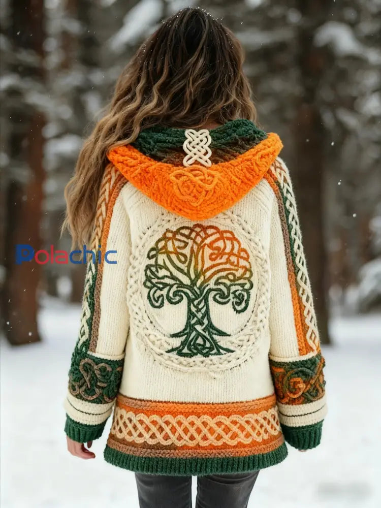 Veste en tricot à motif viking arbre de vie pour femme Orange / S