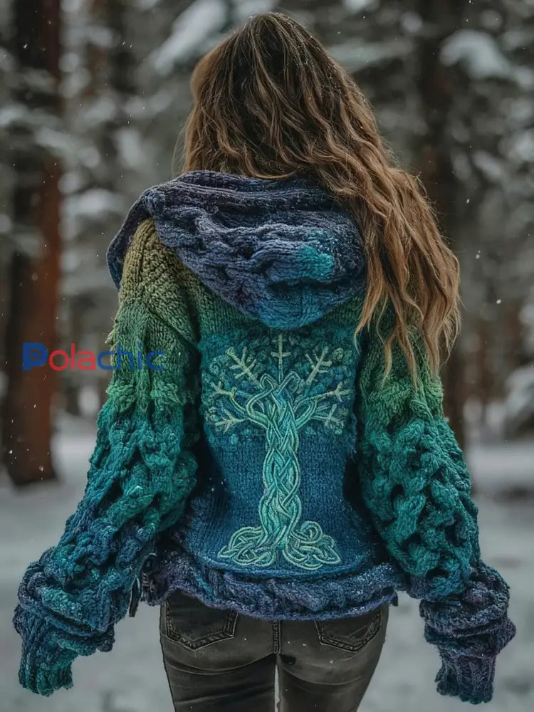 Veste en tricot à motif viking arbre de vie pour femme Vert / S