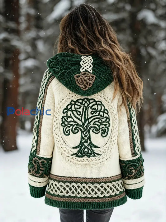 Veste en tricot à motif viking arbre de vie pour femme Vert / S