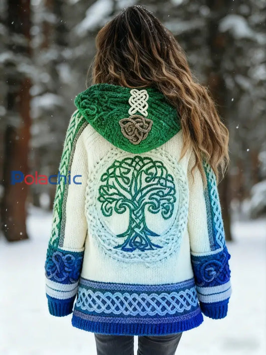 Veste en tricot à motif viking arbre de vie pour femme Vert / S