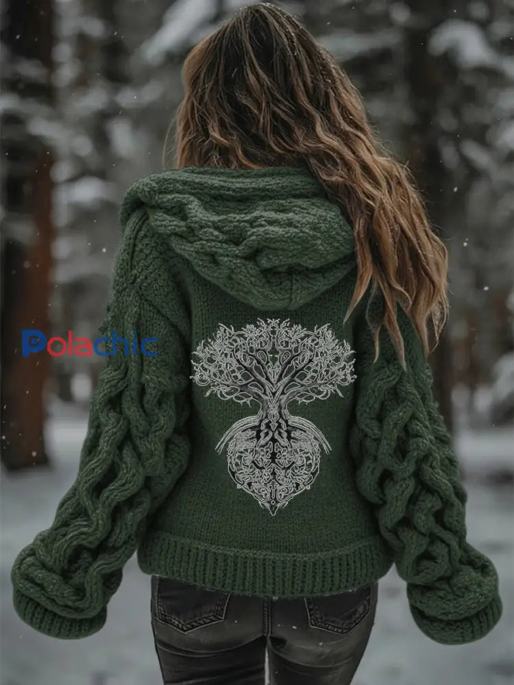 Veste en tricot à motif viking arbre de vie pour femme Vert / S