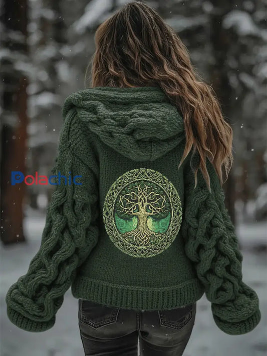 Veste en tricot à motif viking arbre de vie pour femme Vert / S
