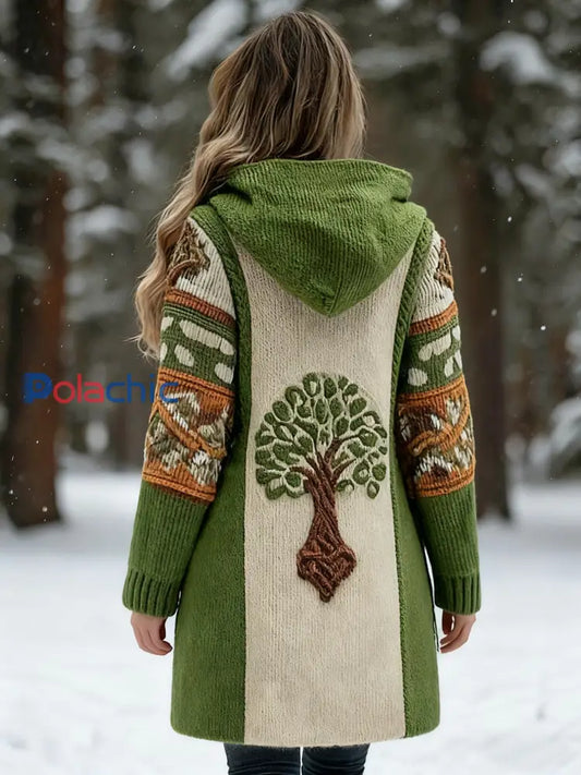 Veste en tricot à motif viking arbre de vie pour femme Vert / S