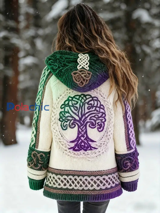 Veste en tricot à motif viking arbre de vie pour femme Vert / S