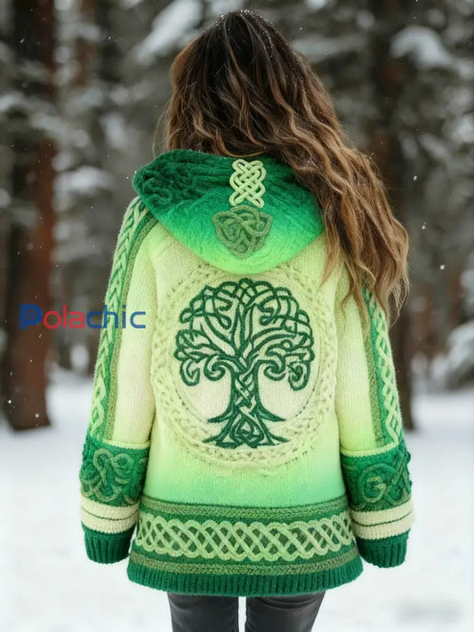 Veste en tricot à motif viking arbre de vie pour femme Vert / S
