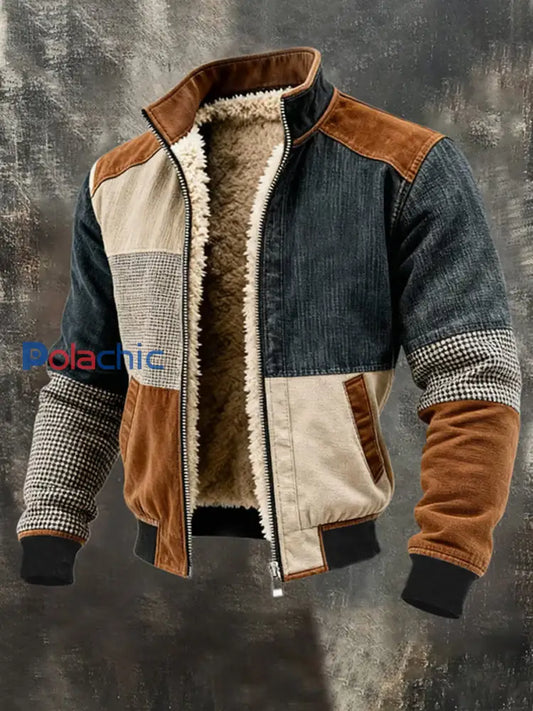 Veste extérieure à glissière chaude en patchwork rétro pour hommes comme image / S
