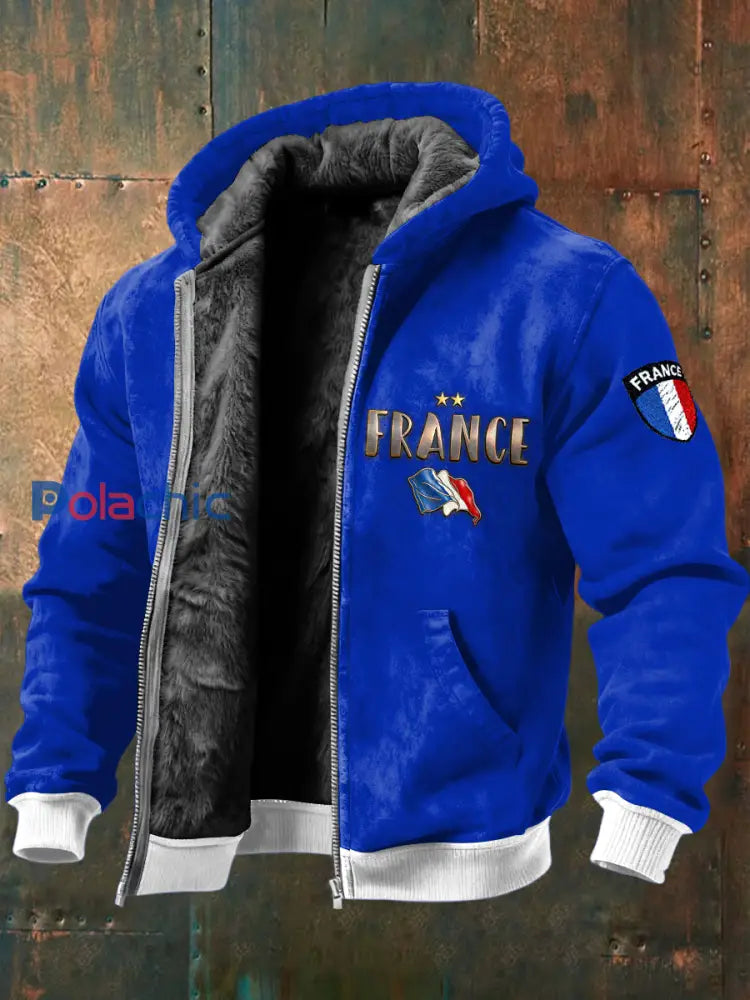 Veste Homme Bleue Doublée En Molleton Drapeau Français Design Bleu / S