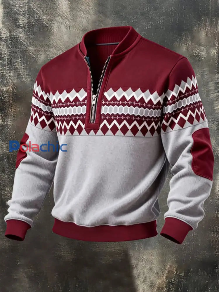 Veste Homme Imprimée Vintage Zippée Rouge / S