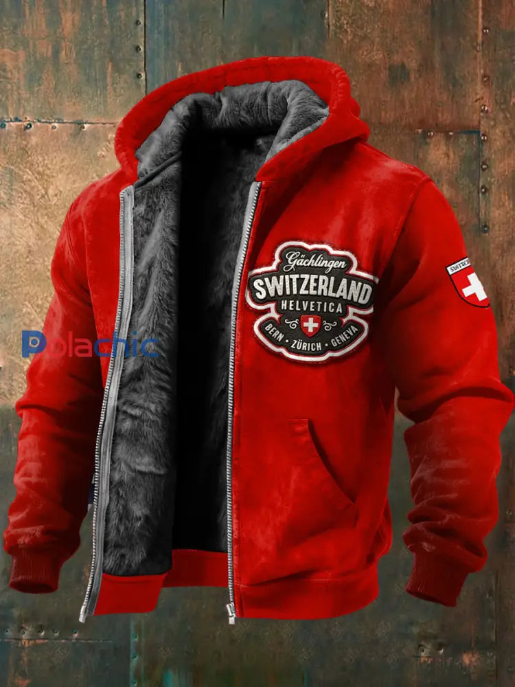 Veste Homme Switzerland Patchwork Imprimé Rouge Doublée Polaire Rouge / S