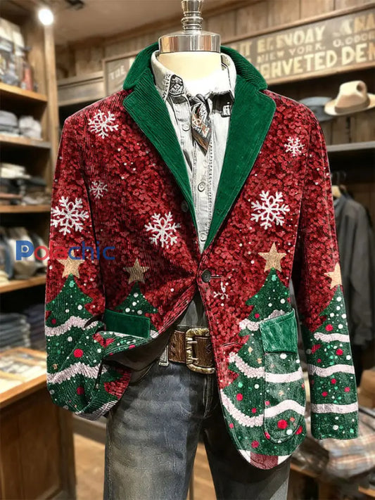 Veste imprimée d’art de Noël pour hommes Rouge / S