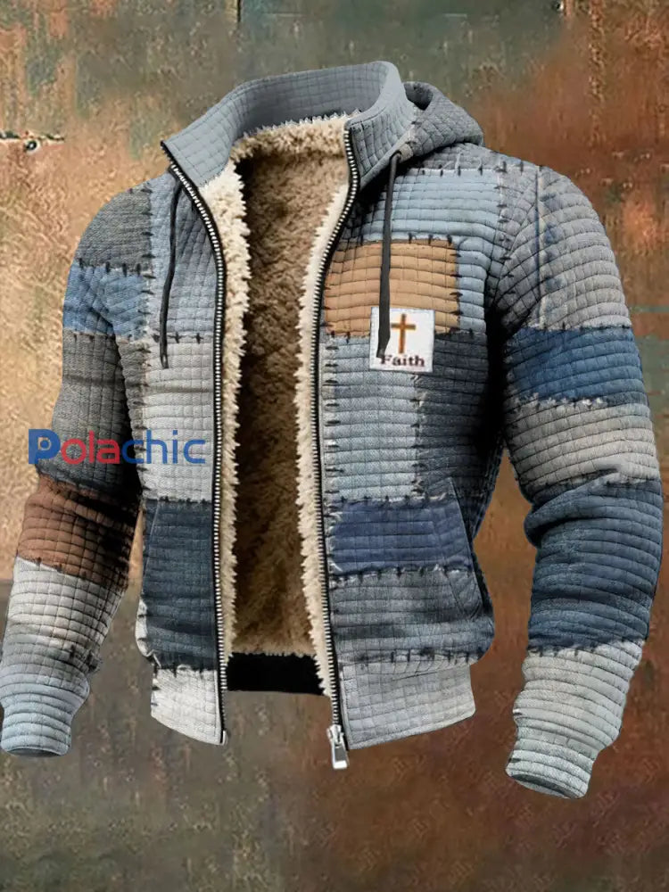 Veste imprimée de foi de style western d’hiver vintage pour hommes Bleu / S