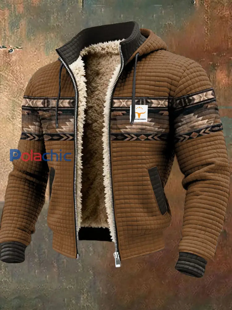 Veste imprimée de foi de style western d’hiver vintage pour hommes Marron / S