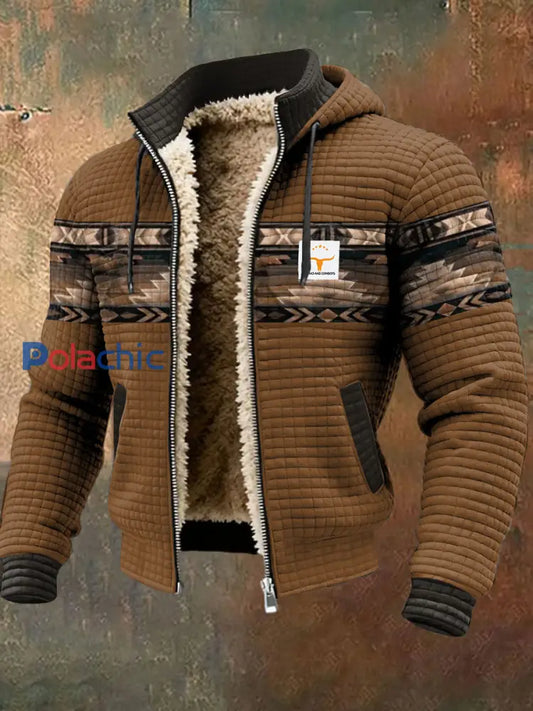 Veste imprimée de foi de style western d’hiver vintage pour hommes Marron / S