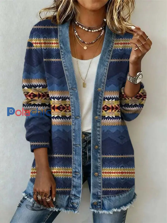 Veste imprimée Western Pattern Femme Bleu Marine / S