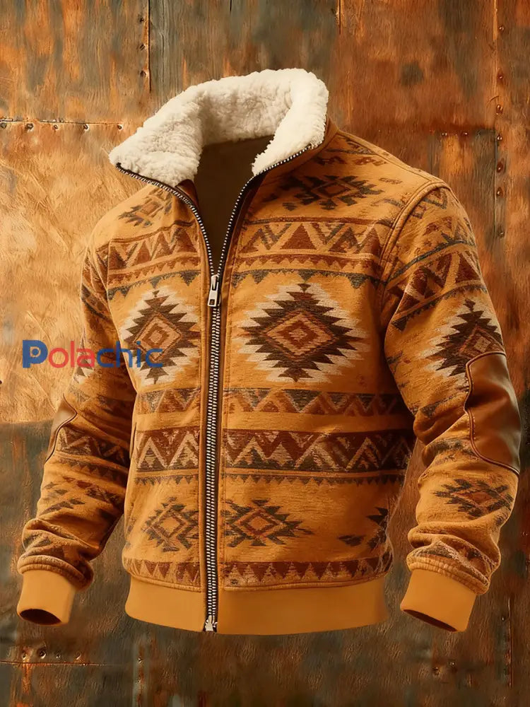 Veste rétro à col en fourrure Western Homme Kaki / S