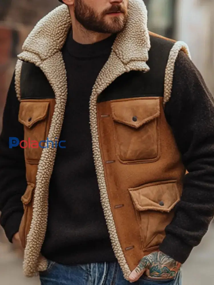 Veste sans manches rétro Patchwork Casual pour hommes