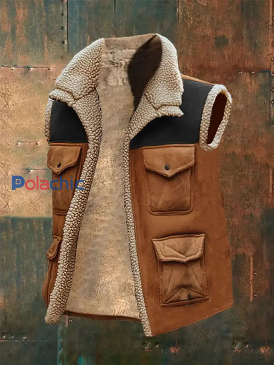 Veste sans manches rétro Patchwork Casual pour hommes Kaki / S
