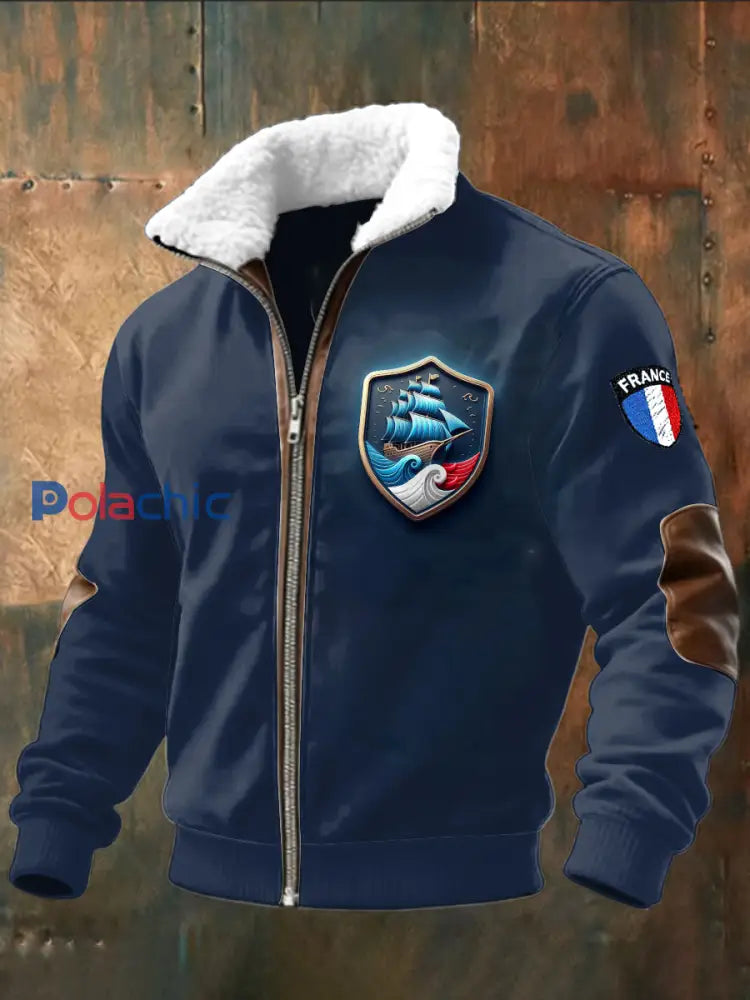 Veste Sweat-shirt à capuche design nautique drapeau français pour hommes Bleu / S