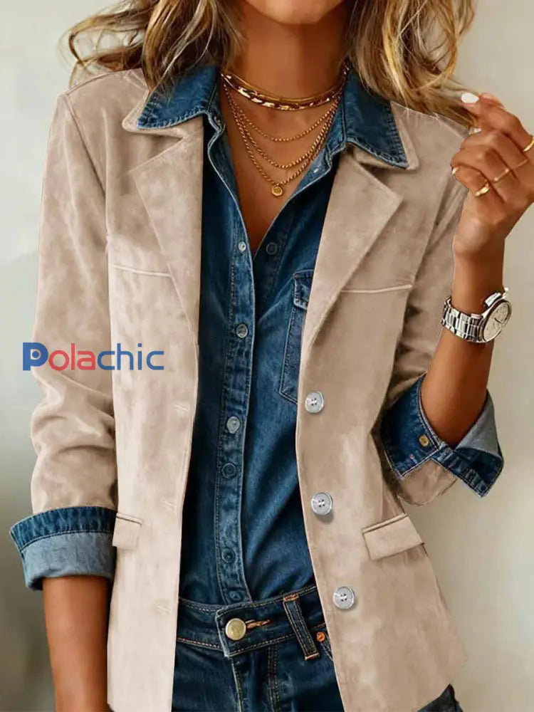Veste vintage de couleur unie de style occidental pour femmes Abricot / S