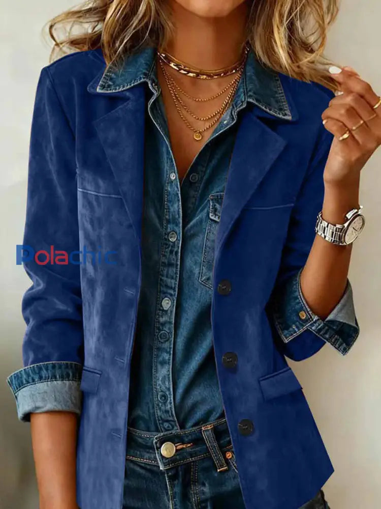 Veste vintage de couleur unie de style occidental pour femmes Bleu Marine / S