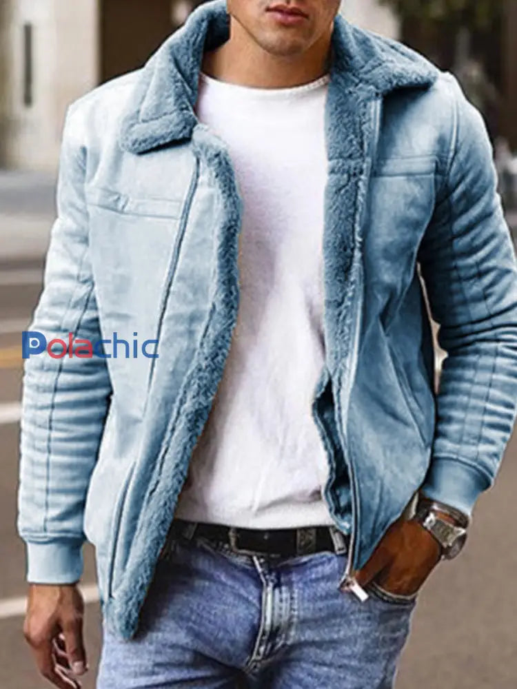 Veste Vintage Warm Faux Suede Homme Bleu / M
