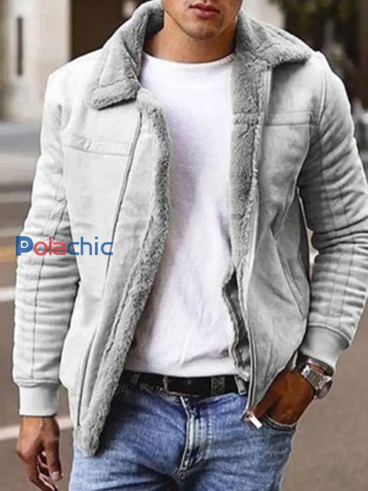 Veste Vintage Warm Faux Suede Homme Gris / M