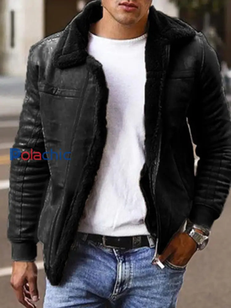 Veste Vintage Warm Faux Suede Homme Noir / M