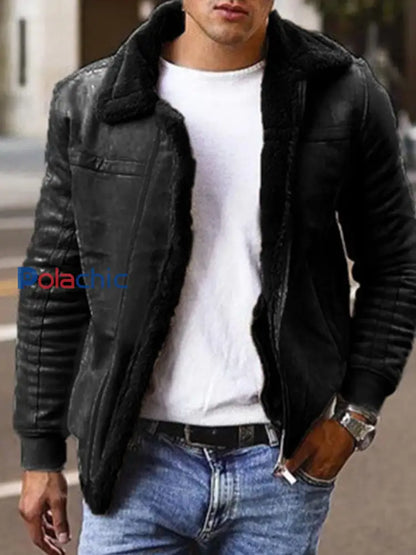 Veste Vintage Warm Faux Suede Homme Noir / M