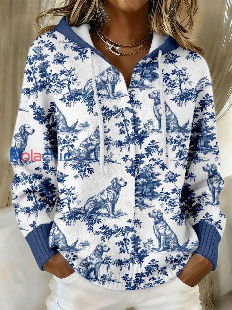 Vestes Golden Retriever Print pour femmes Bleu / S