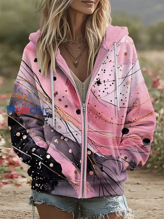 Vêtements d’extérieur à manches longues confortables décontractés à imprimé Art rose pour femmes Rose / S