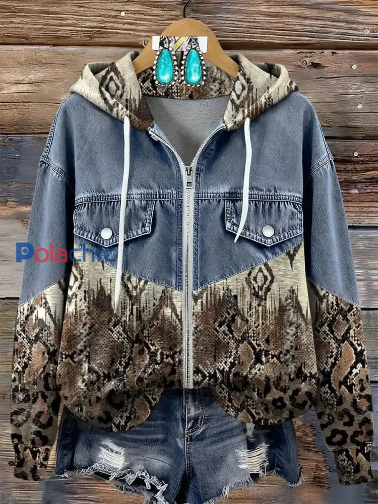 Vintage Art Print Patchwork Sweat à capuche zippé pour femmes comme image / S