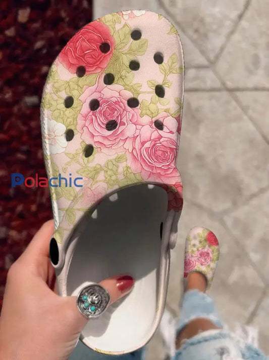 Vintage Bohème Floral Art Print Chic V cou trois quarts manches bouton robe élégante Midi Rose / 36D