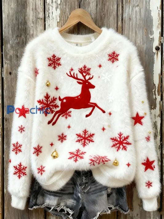 Vintage Christmas Art Print Cozy Flannel Sweatshirt des femmes A / S