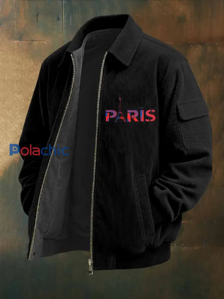 Vintage France Paris Motif Casual Veste Manteau comme image / S