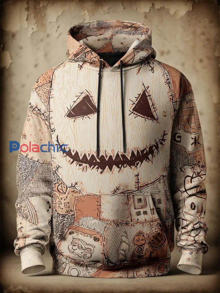 Vintage Halloween Patchwork Imprimer Art Casual Hoodie des hommes comme image / S