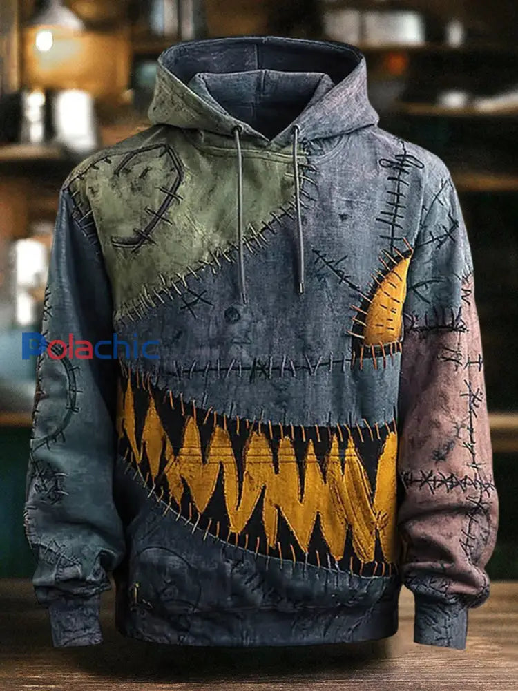 Vintage Halloween Patchwork Imprimer Art Casual Hoodie des hommes comme image / S