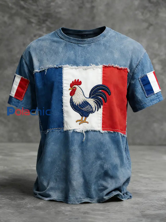 Vintage-Lavé Drapeau Français Patchwork T-shirt décontracté Multicolore / S
