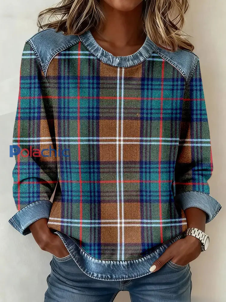 Vintage Plaid Patchwork Sweatshirt des femmes comme image / S
