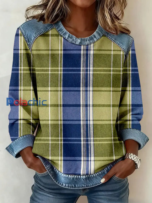 Vintage Plaid Patchwork Sweatshirt des femmes comme image / S