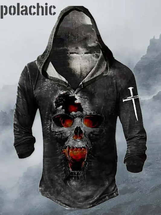 Vintage Skull Art Print Épais Manches Longues À Capuche Sports Top Des Hommes A / S