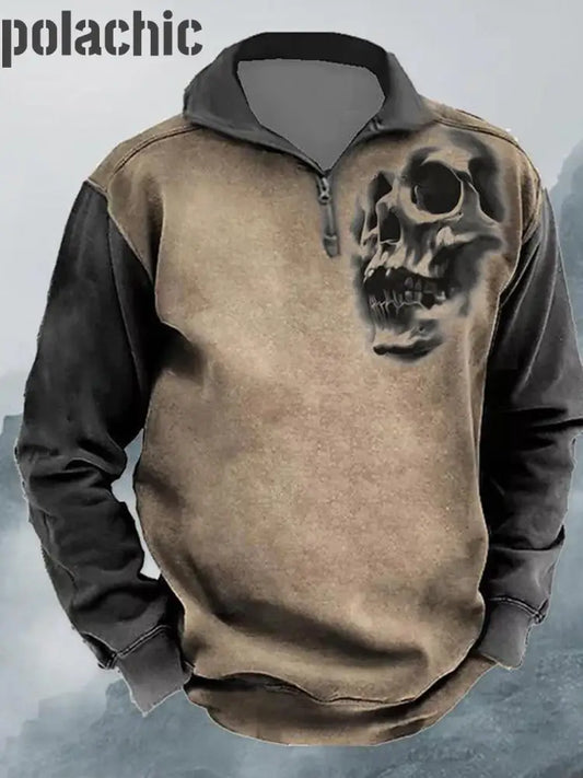 Vintage Skull Art Print Épais Manches Longues À Capuche Sports Top Des Hommes A / S