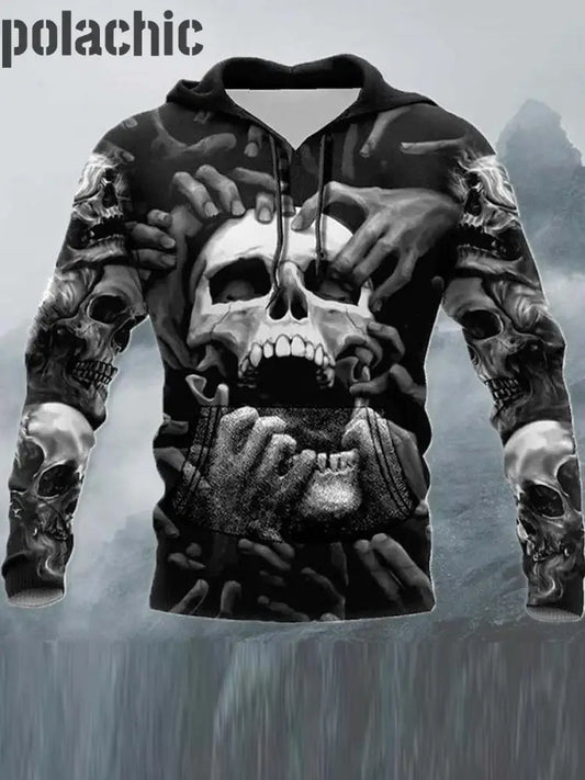 Vintage Skull Art Print Épais Manches Longues À Capuche Sports Top Des Hommes A / S