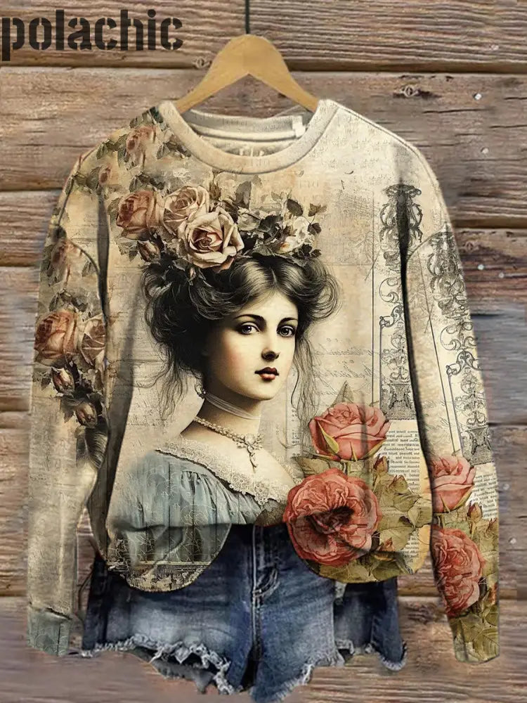 Vintage Victorian Women’s Art Peinture Imprimé Casual T-Shirt À Manches Courtes