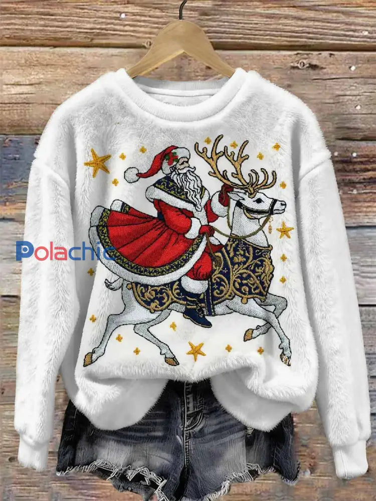 Vintage Western Cowboy Père Noël Motif Sweat-shirt à manches longues comme image / S
