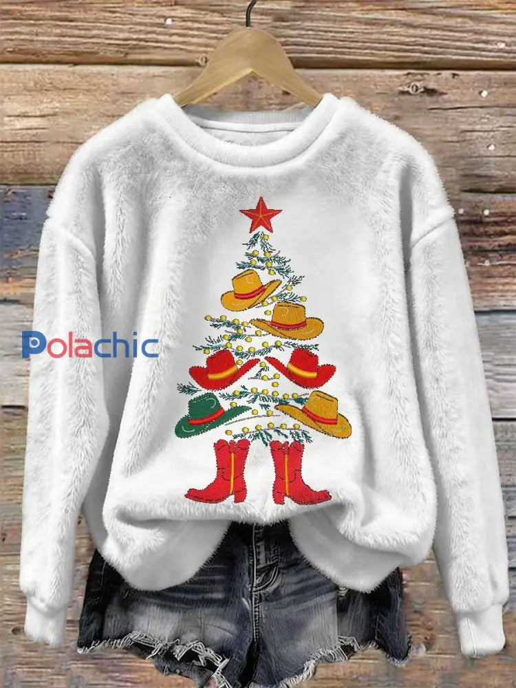 Vintage Western Cowboy Père Noël Motif Sweat-shirt à manches longues comme image / S