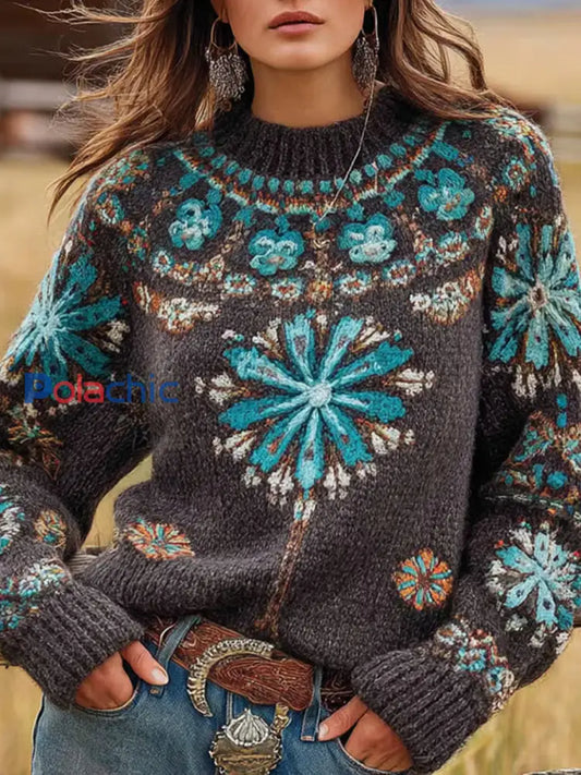 Vintage Western Crew Neck Sweatshirt Femme comme image / S