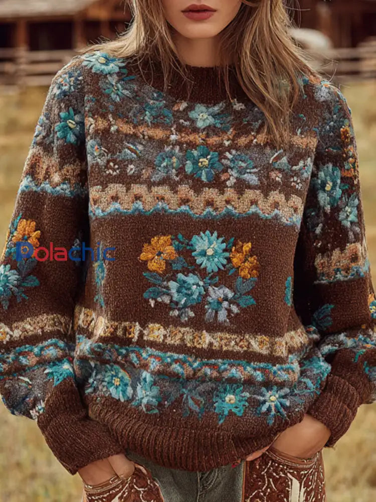 Vintage Western Crew Neck Sweatshirt Femme comme image / S